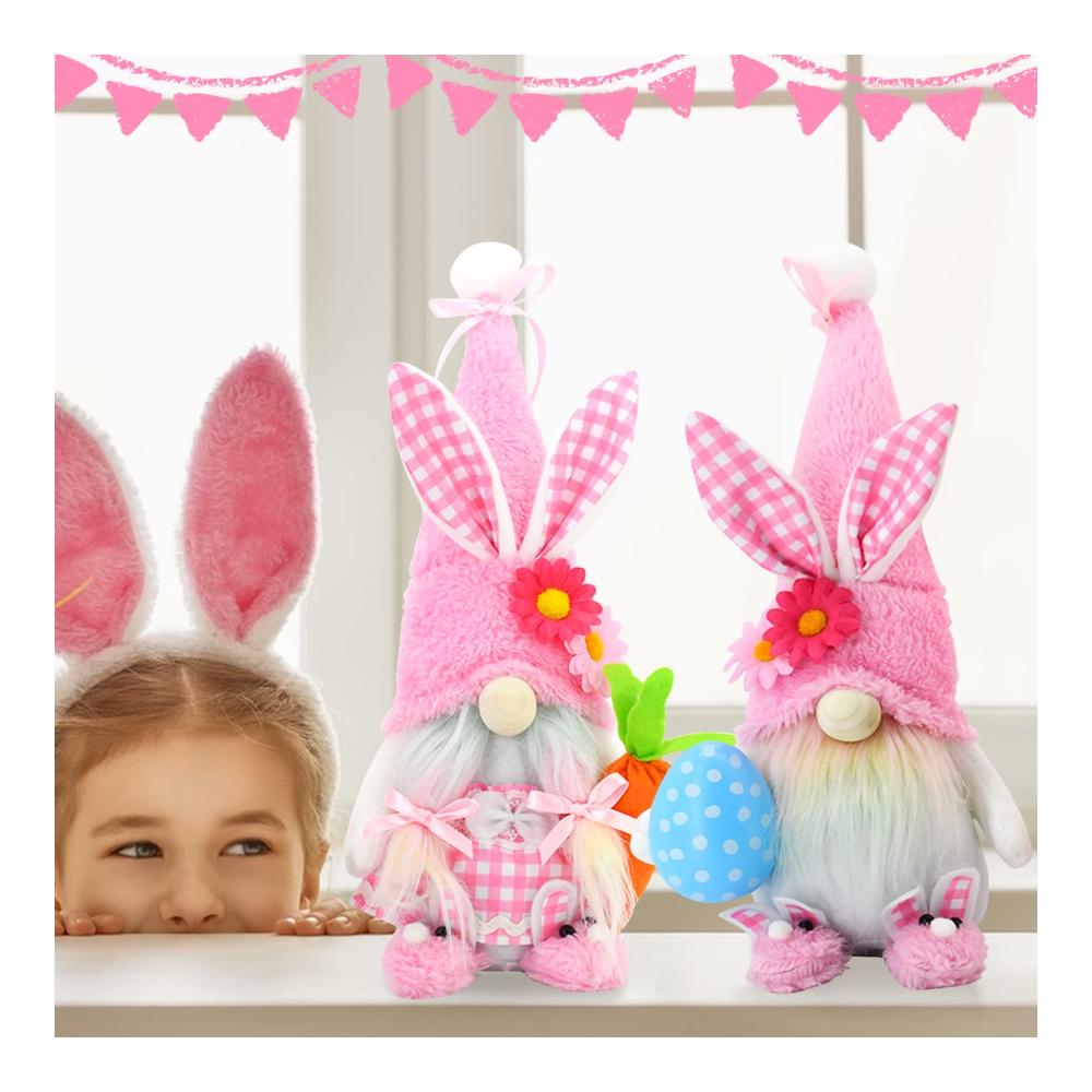 2er Set Zierschmuck Frühlingsdeko Wichtel & Osterhasen Figuren - Plüschige Osterdekoration für Frauen Mama & Hochzeitstag - Handgefertigte Geschenkidee
