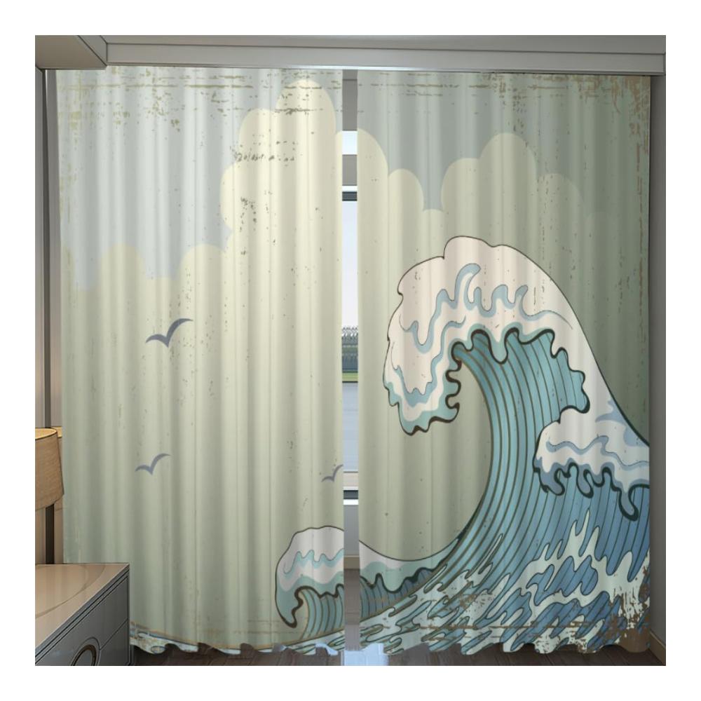 Japanische Gardinenschals Blickdichtes 2er Set mit 3D Landschaftsmotiv – Perfekte Verdunkelung für Wohn- und Schlafzimmer – Kälteschutz-Thermovorhänge – 140x250cm – Dekorative Home