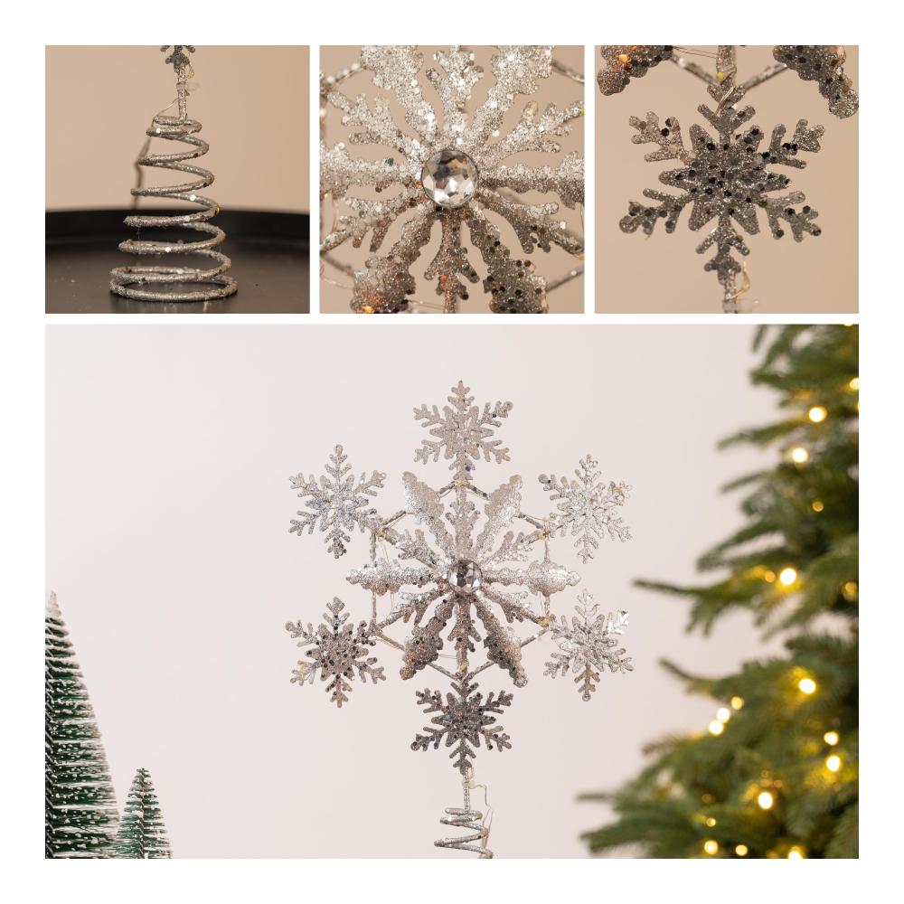 Strahlende Festlichkeit Valery Madelyn 33cm LED Weihnachtsbaumspitze - Batteriebetrieben Glitzernd in Weiß-Gold - Dekorative Spitze für die Feiertage