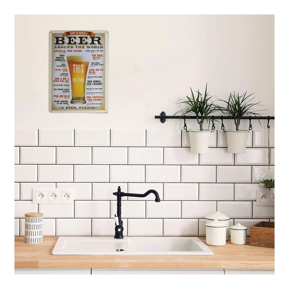 Einzigartiges Vintage-Schild Lustiges Blechschild für Bierliebhaber in Küche Bar & Zuhause | Dekoratives Wand- & Türschild 305 x 203 cm - Beer Around The World Motiv | Stilvolles Wohnaccessoire & Deko für Pub-Atmosphäre