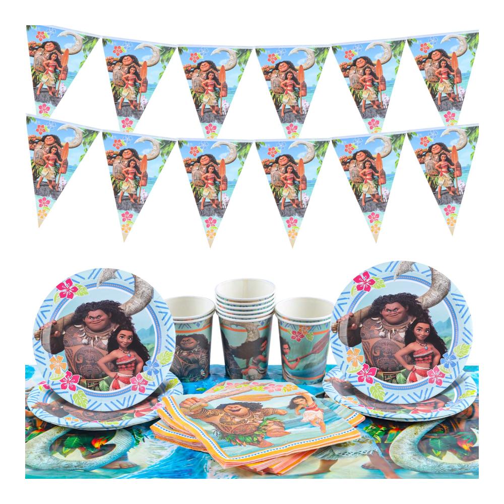 Vaiana Geburtstagsdeko Set - Exklusives Moana Partygeschirr mit Banner Tischdecke und hochwertigen Tellern für einen unvergesslichen Kindergeburtstag! Perfekte Vaiana Party Dekoration mit Tassen und Servietten für eine magische Feier