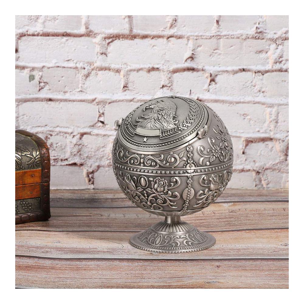 Exklusiver Globus Aschenbecher aus Zinklegierung | Vintage Design mit innovativem Winddicht-Deckel | Stilvolles Kunsthandwerk für Heimdekoration | Perfektes Accessoire