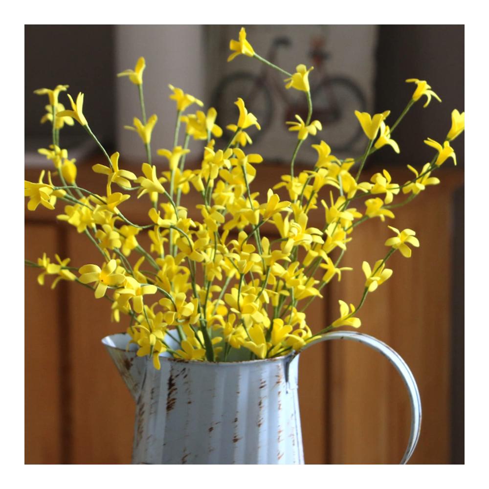 5 Stück Künstliche Gelbe Blumensträuße aus Seide | Langstielige Blumen für Vasen Tischdekorationen Hochzeiten Zuhause Büro Partys & Festivals