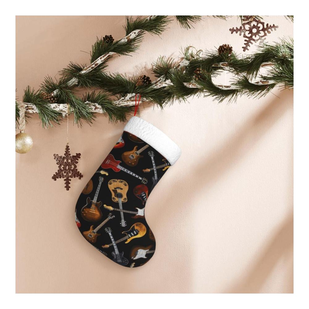 Einzigartige Nikolausstiefel Personalisierte Weihnachtsstrümpfe mit Gitarren-Design - Ideale Dekoration für die Familienurlaubsparty. Hochwertige Weihnachtssocken für festliche Atmosphäre