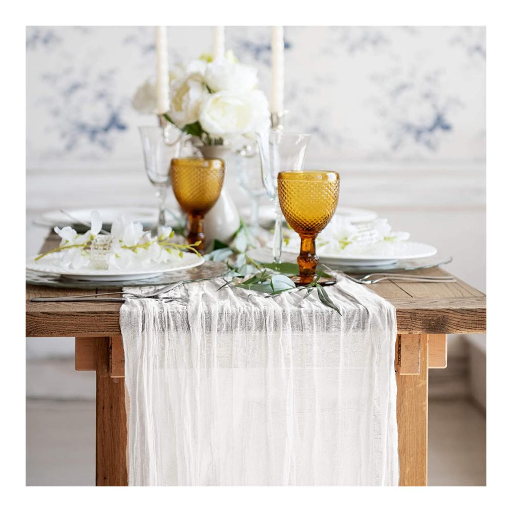 Boho-Tischläufer 2er-Pack Vintage Gaze Tischläufer 89x394 cm Dekorative Tischdecke für Hochzeit Urlaub Geburtstag - Weiß Perfekt für Küchentextilien und festliche Anlässe