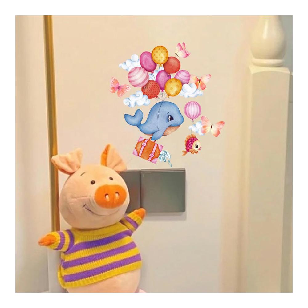 Verzaubern Sie Ihr Zuhause! 2er-Pack Leuchtende Lichtschalteraufkleber für Mädchen- und Jungenzimmer - Selbstklebend Ballon- und Delfinmuster - Leuchten im Dunkeln - 30 * 20CM