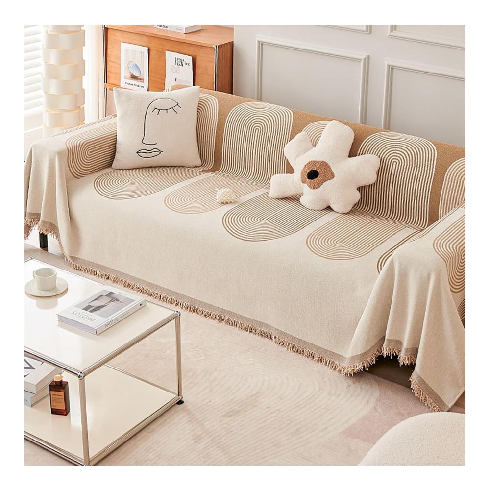 Doppelseitiger Chenille-Sofabezug 180 * 380cm - Eleganter Überwurf für Sofas mit feinem Chenille-Stoff wasserdichter Schutz und stilvolles Design in Beige. Perfektes doppelseitiges Chenille-Sofahandtuch für eine luxuriöse Wohnzimmergest