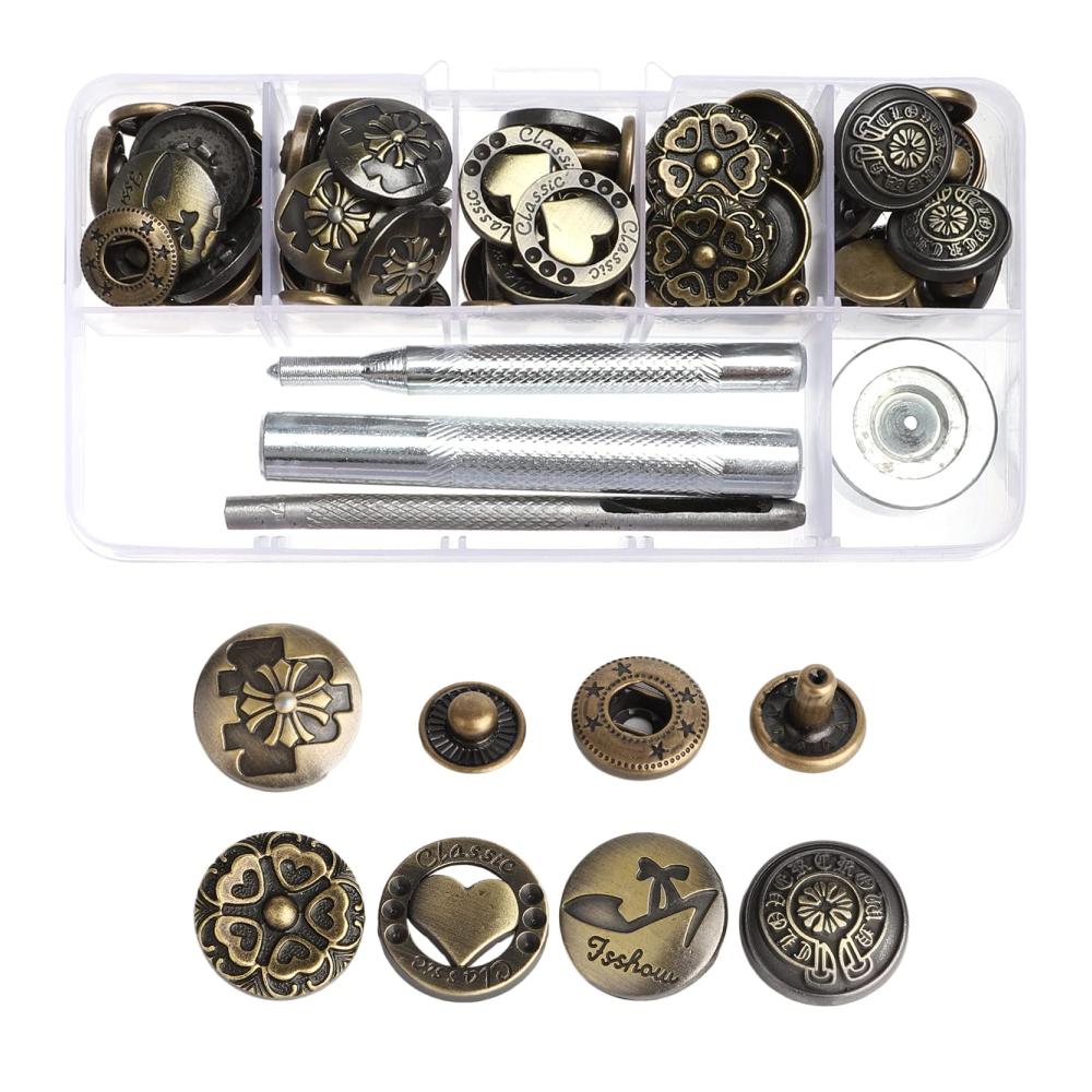 Druckknöpfe Set 17mm Metall | Nähfrei Snap Buttons für Kleidung | Hochwertige Druckknöpfe Kit für DIY Näharbeiten | 100er Packung | Perfekt für Männer und Frauen | Robuste Metallfarbe