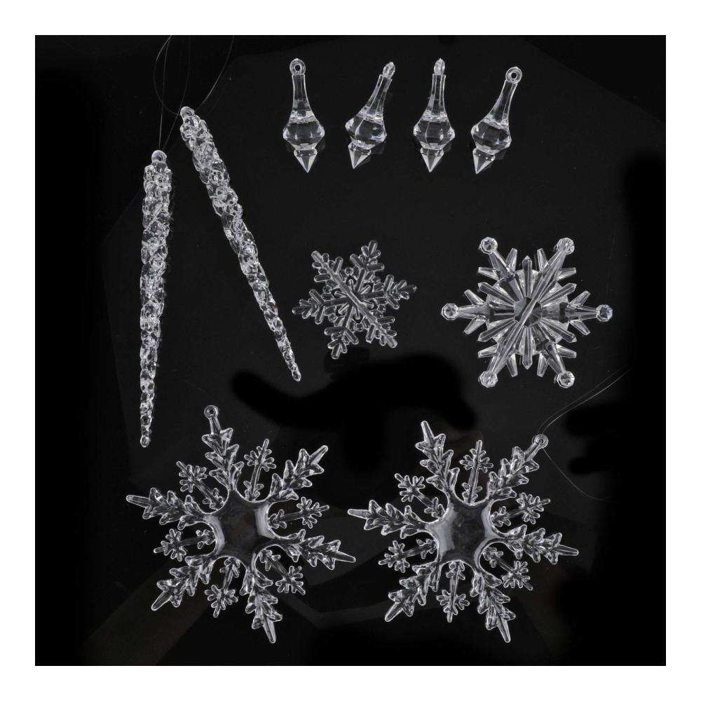 40 Stück Weihnachtsbaum Anhänger Set - Acryl Eiszapfen Schneeflocken & mehr - Weihnachtsdeko für festliche Winterstimmung - Dekoration für Christbaum & Zuhause