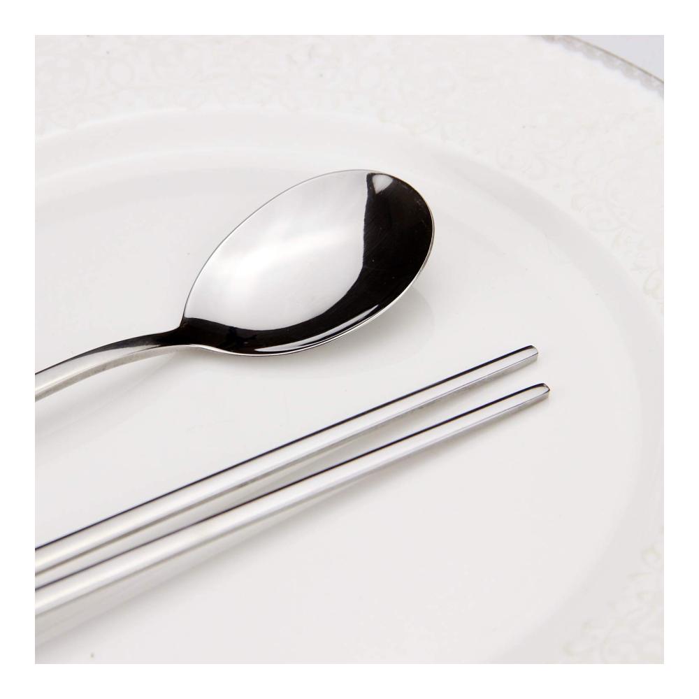 10 Stück Essstäbchen & Löffel Set – Wiederverwendbare Metall Flach Essstäbchen mit langem Griff für Küche Restaurant & Zuhause - Premium Qualität