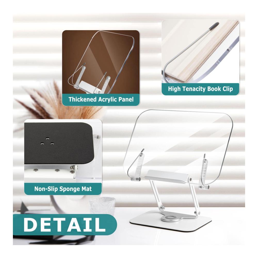 Praktischer Kochbuchhalter GUWINA Acryl Leseständer - Faltbar Höhenverstellbar & Tragbar. Perfekte Buchstütze für Küche und Büro. Ideal für Lehrbücher Musikbücher Tablet und Laptop. Stilvolles Design