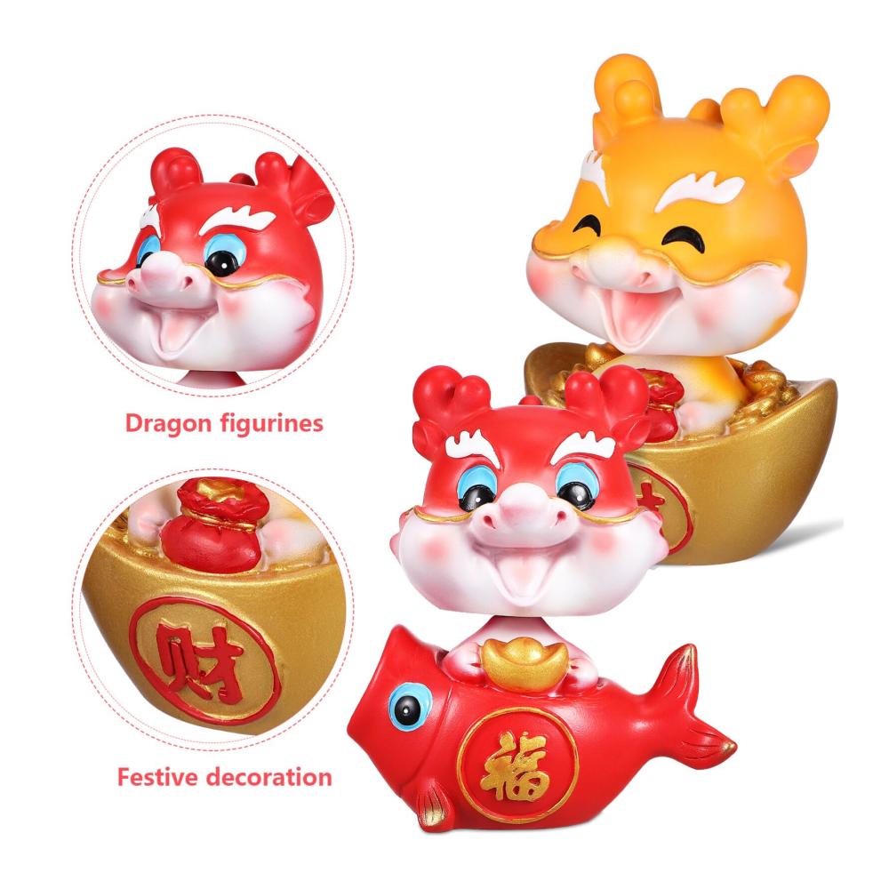 Chinesische Drachenfiguren - Glücksbringer aus Kunstharz für 2024! Feng Shui Tier-Wackelköpfe perfekte Auto-Dekoration für Reichtum und Glück im neuen Jahr