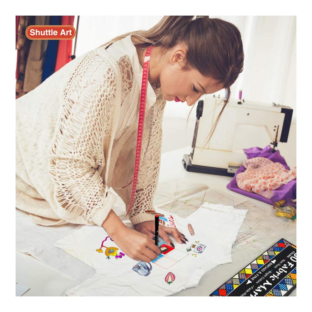 Stoffmalfarben Shuttle Art Textilstifte Set - 30 waschmaschinenfeste Farben Doppelspitzen Textilmarker für T-Shirts Beutel Jeans & mehr - Ungiftig & säurefrei