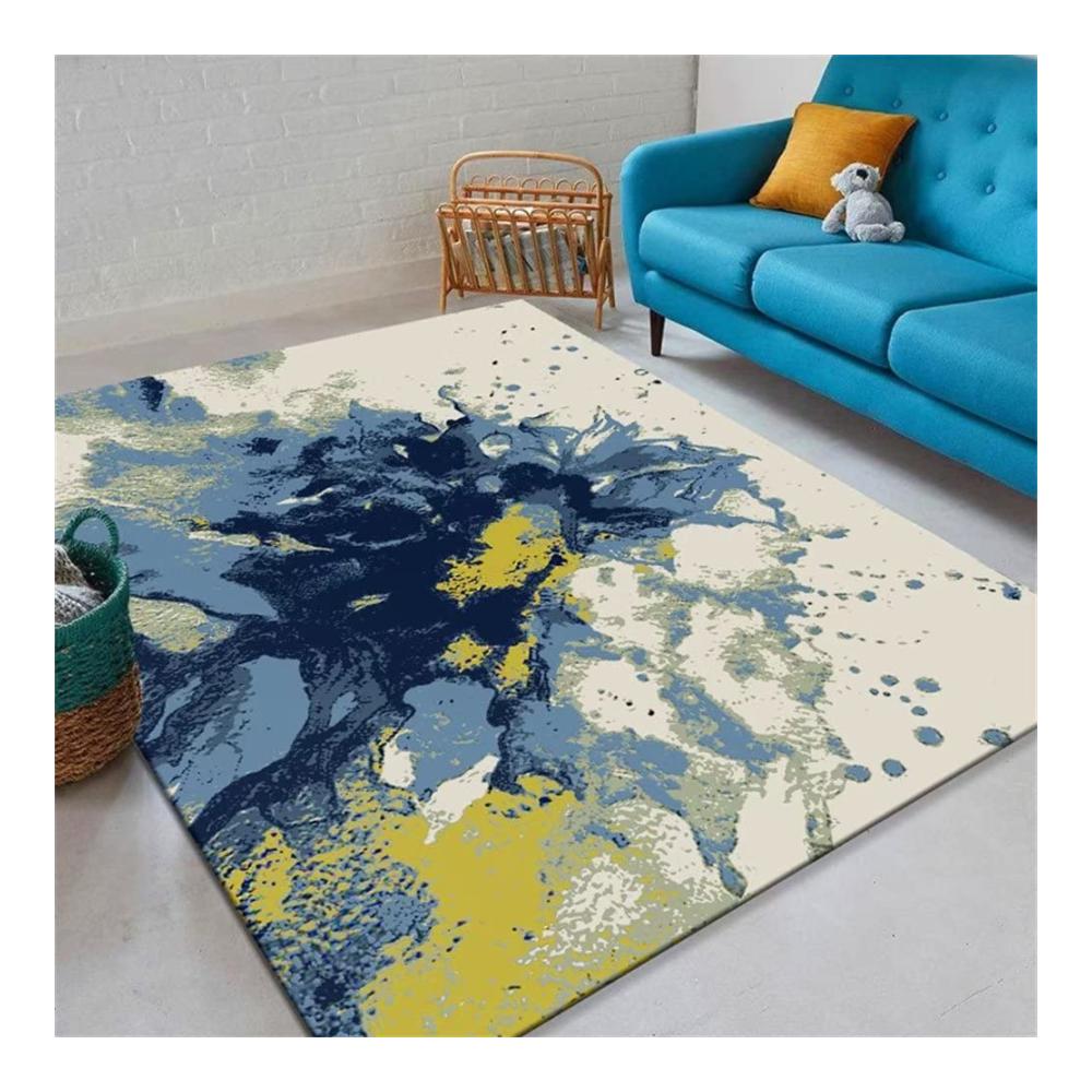 Kinderzimmer Deko Bunter Teppich 180x270cm Weich & Maschinenwaschbar - Kreatives Blumendekor in Gelb & Blau - Perfekt für Jungenzimmer