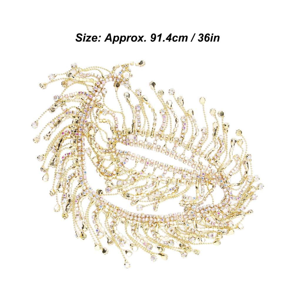 Elegante Strass-Borten mit Beads Hochwertige Fransen-Applikation für Brautkleider Taschen & mehr – Glamouröse Kristall-Dekoration in Goldton