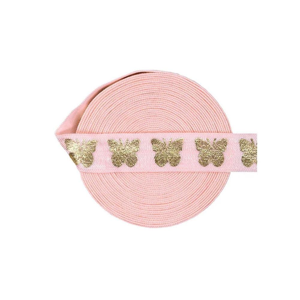 Gold Schmetterling Foliendruck Elastisches Spandex-Stirnband – 2 5 10 Yards – Flexibles Haargummi für DIY-Näharbeiten – 15mm Breite – Leichtes Orchideenfarbenes Stirnband Tutu-Zubehör