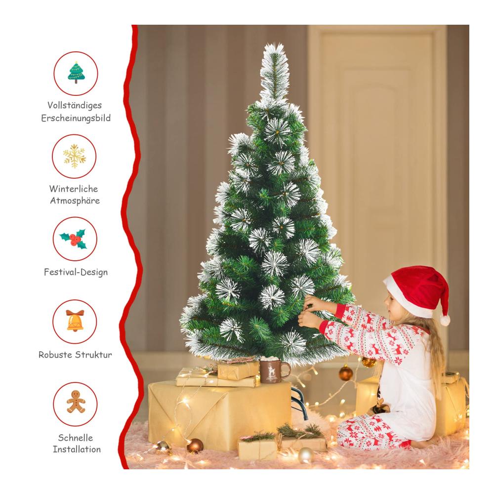 Erleben Sie festliche Magie 120 cm Künstlicher Weihnachtsbaum mit 160 verschneiten Zweigen! Stilvoller Christbaum für Zuhause Büro & Eingangsbereich. Inklusive stabilem Metallständer & praktischem Klappsystem für mühelose Aufbewahrung. Verschönern Sie Ihr Fest mit diesem zauberhaften Tannenbaum