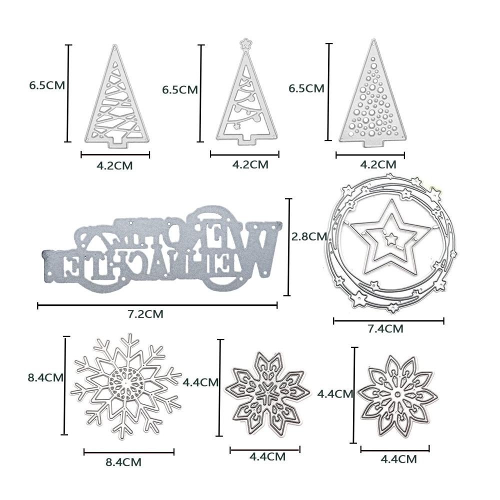 Stanzbögen Weihnachten 8er Set - Weihnachtsbaum Frohe Weihnachten Schneeflocke & mehr - DIY Prägeschablonen für Scrapbooking Karten & Al