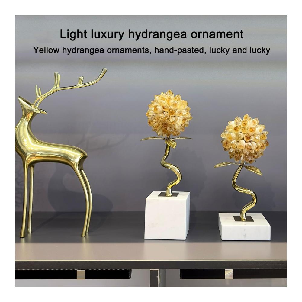 Konservierte Blumen Kristall-Hortensien-Blumenfigur mit Marmorsockel | Handgefertigte Glasblumenstrauß-Skulptur für Tischdekoration | Perfektes Geschenk zu Weihnachten und Geburtstag (Gold Größe A
