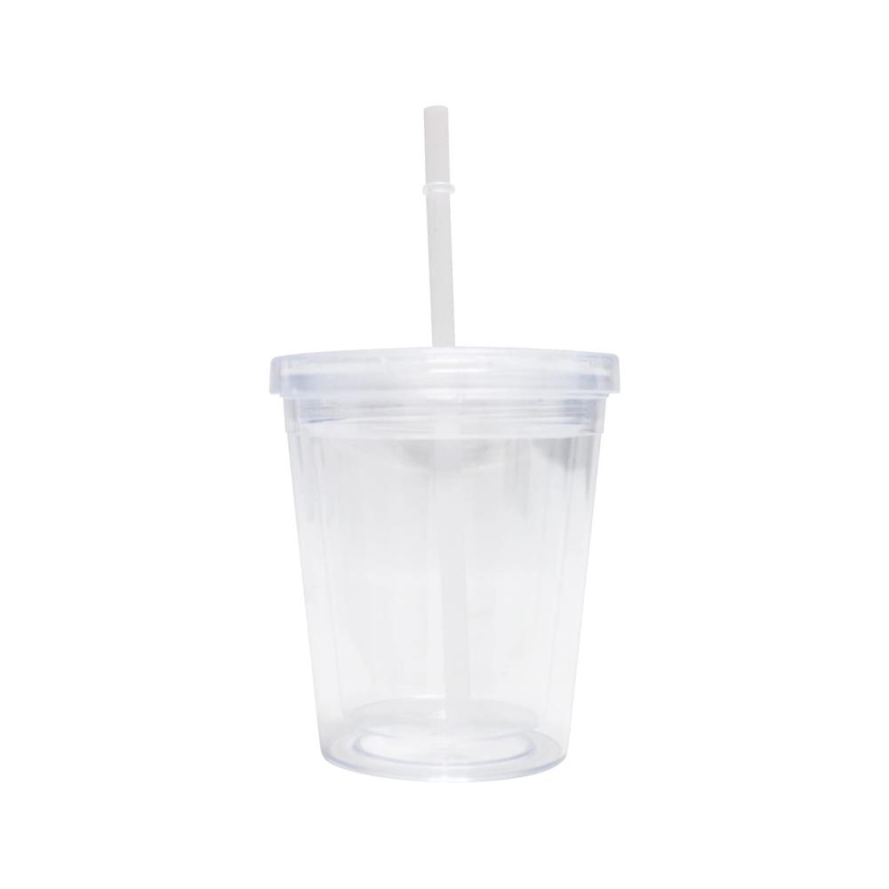 Genießen Sie Unterwegs! 350ml Doppelwandiger Strohbecher - Wiederverwendbarer BPA-freier Hartplastikbecher mit Deckel und Strohhalm - Ideal für Reisen und unterwegs