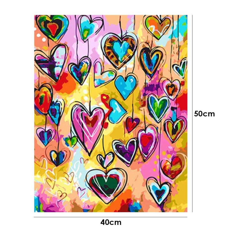 Malen nach Zahlen Kit Bunte Herzen - DIY Leinwand Ölgemälde für Erwachsene & Kinder - Malsets mit Acrylfarben und Pinseln - Handwerk & Heimdekoration - 406 x