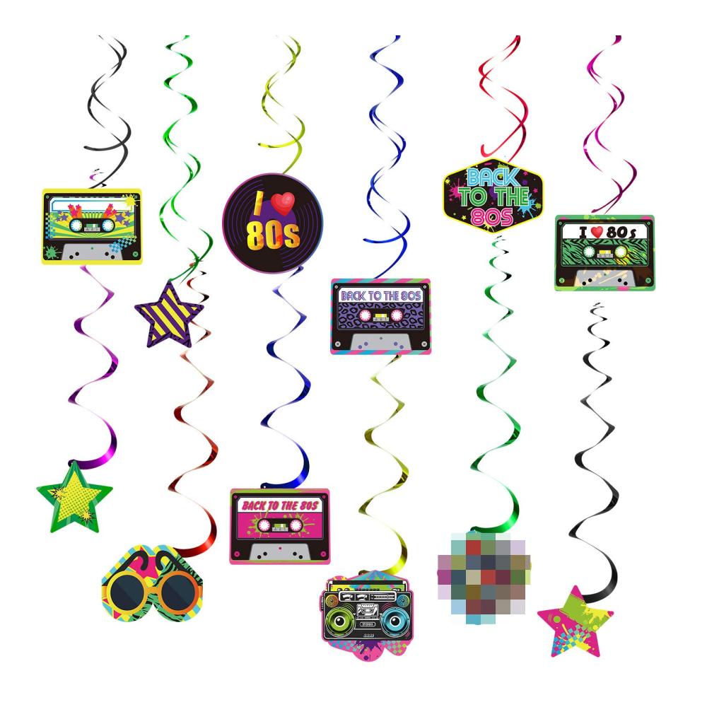 30 Stück 80er Party Dekorationen Luftschlangen für Zurück zur 80er Party Thema Zubehör | Bunte Hängende Wirbel Folie Doppel Spirale Hip Hop Schild | Retro 1980er Party Deko