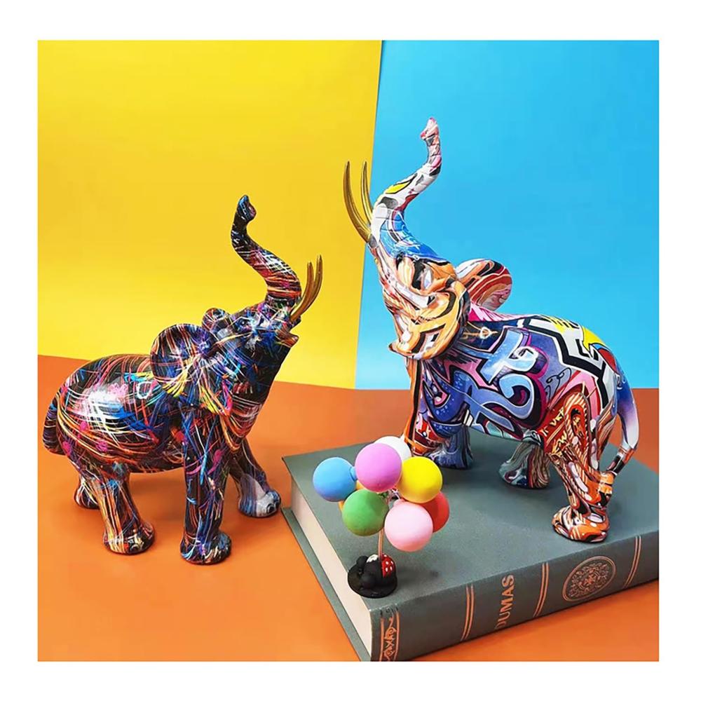 Buntes Elefanten-Skulptur-Dekor Kreative Graffiti-Tier-Desktop-Ornament Aus Harz Für Zuhause & Büro. Tischdekoration für Wohnzimmer Bücherregal & Veranda. Büro-Arrangement (Farbe B Größe S