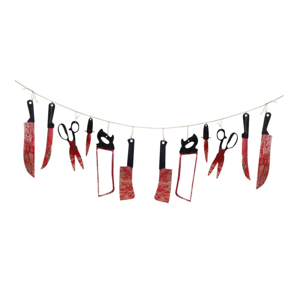 Halloween Banner Set | Gruselige Dekoration mit Blutmesser & Geistmotiven | Horror-Thema für Allerheiligen | Einfache Montage | Perfekt für Halloween-Partys & Dekorationen