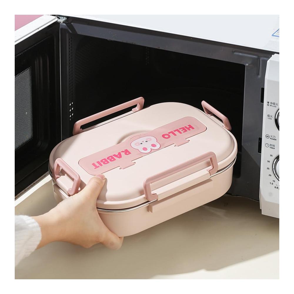 Premium Edelstahl Lunchbox mit auslaufsicherem Verschluss und Besteck | Thermo-Bento für Mikrowelle | Leicht zu reinigen | 2/4/5 Gitter für Schule und Arbeit