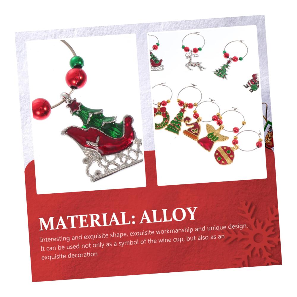Weihnachtszauber im Glas - 12er Set Weinglasringe & -anhänger aus Silikon & Legierung. Individuelle Weinidentifikatoren für die Feiertage! Premium-Geschenk für Weinliebhaber