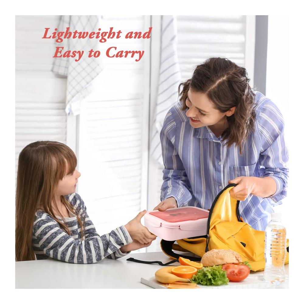 Entdecken Sie die Perfektion Lunch Box Bento Box - 3 Fächer Besteck Auslaufsicher Spülmaschinenfest! Genießen Sie Ihre Brotzeit überall - Schule Arbeit Picknick Reisen. Kühlschrank und Mikrowellengeeignet. Stilvoll in Pink