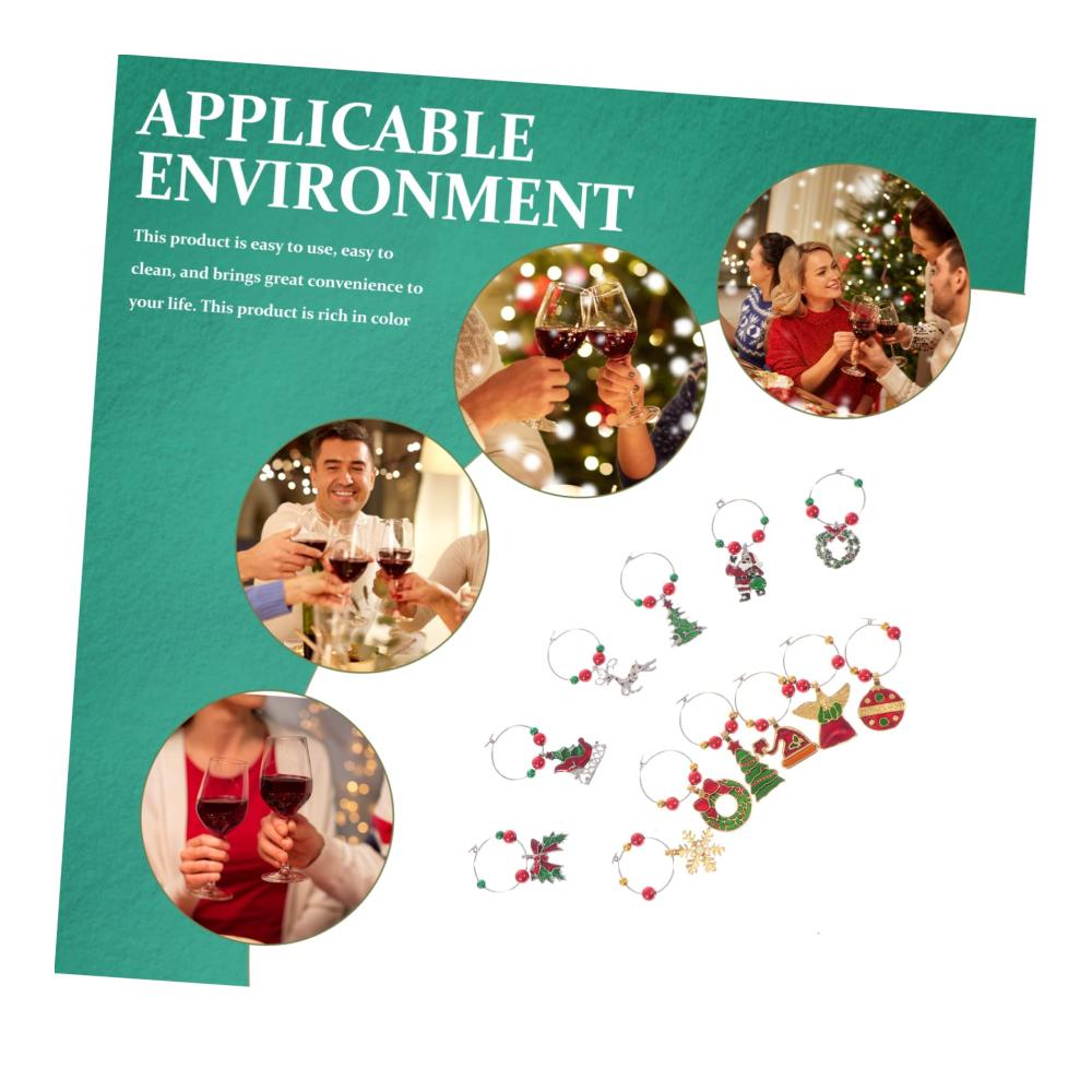Weihnachtszauber im Glas - 12er Set Weinglasringe & -anhänger aus Silikon & Legierung. Individuelle Weinidentifikatoren für die Feiertage! Premium-Geschenk für Weinliebhaber