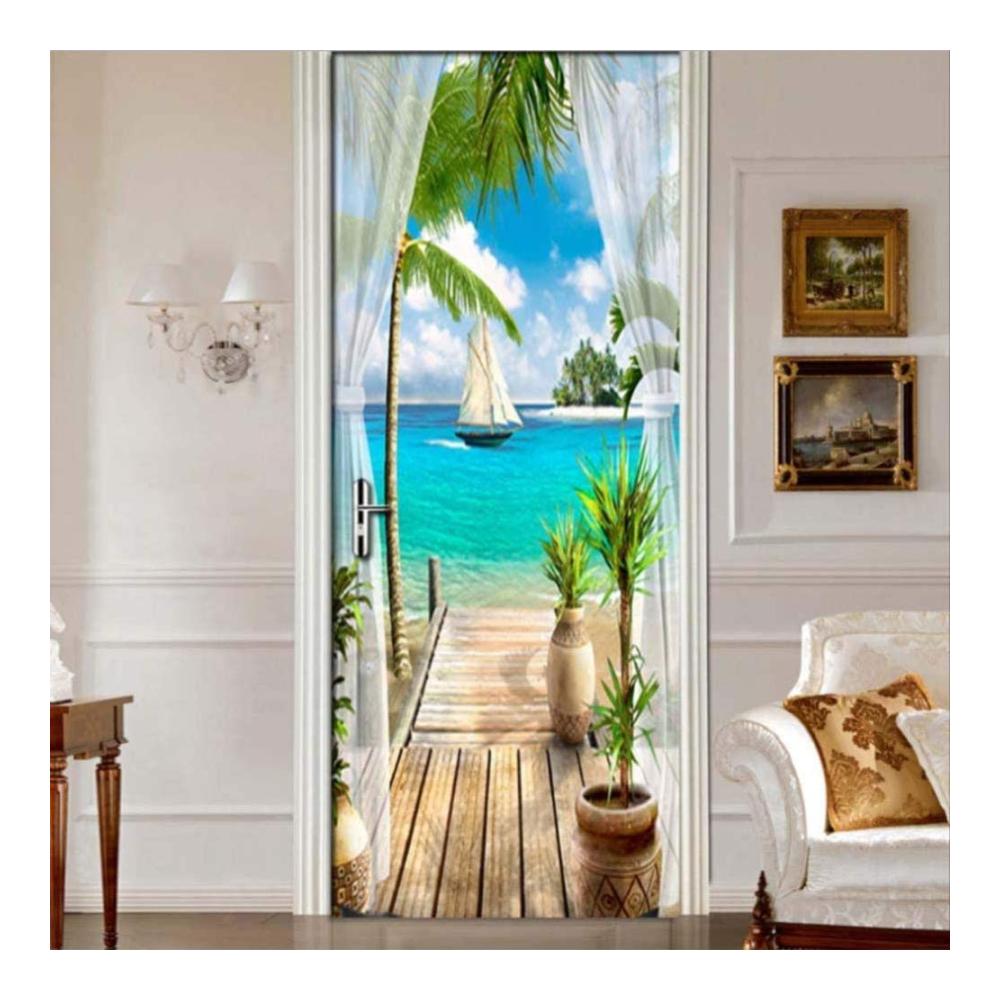 Verwandeln Sie Ihre Tür mit unserem 3D Türaufkleber! Selbstklebendes Türposter für Kinderzimmer mit maritimem Design. Fototapete aus PVC für kreative DIY-Wandgestaltung. Dekorative Türfolie mit Segelboot-Motiv. Verschönern Sie Ihren Raum mit unserem selbstklebenden Wandbild - 70 x 200 cm