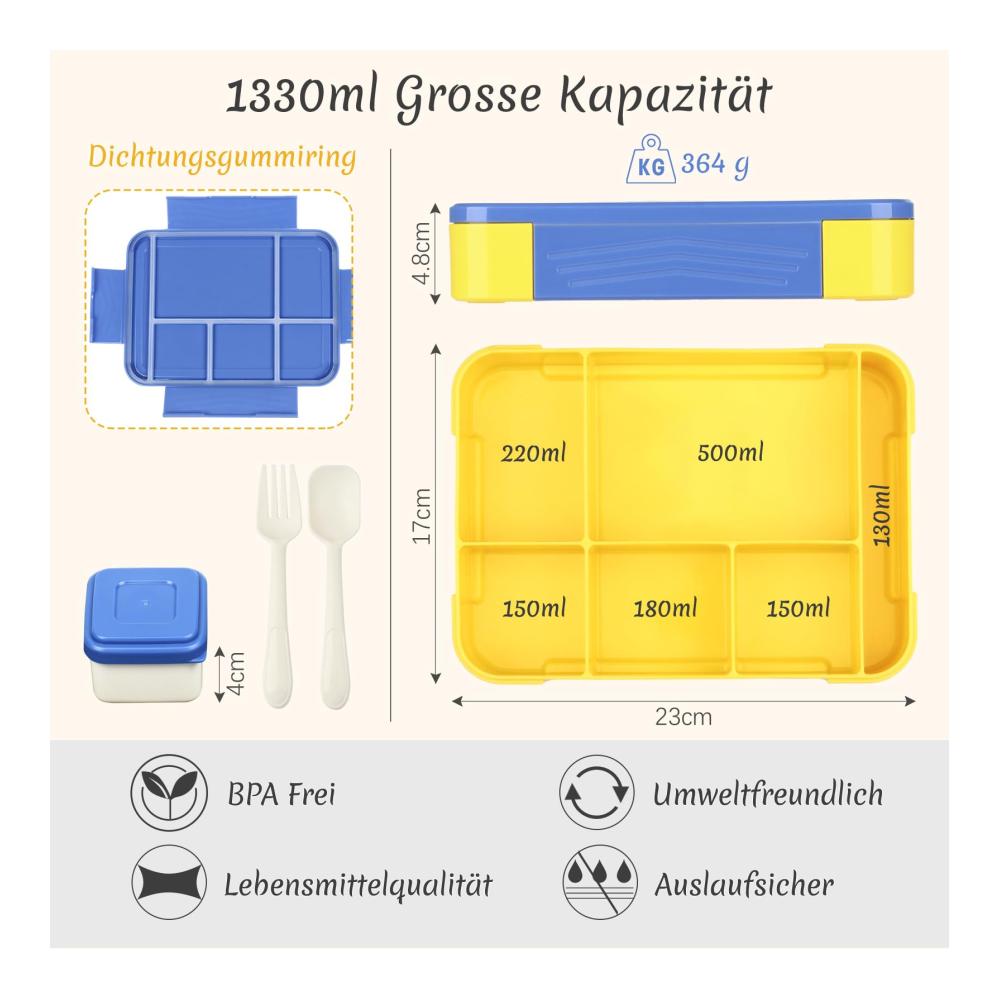 Premium Lunchbox für Kinder mit personalisierter Namensgravur | Auslaufsicher und BPA-frei | Brotdose mit Fächern für Schule und Kindergarten | 62 Muster zur Auswahl | Mädchen und Jungen | 1330ml Kapazität | Ideale Jausenbox für Kita und unterwegs