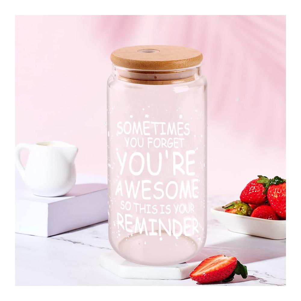 Entdecken Sie den Genuss 4er-Set Iced Coffee Cups mit Bambusdeckeln und Glasstrohhalmen | Einzigartige 16oz Bierdosenform | Stilvoller Tumbler für Smoothies Cocktails & Whiskey | Kaffee- & Teegläser die Awesome sind