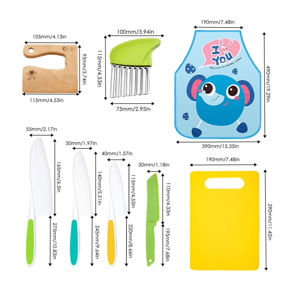 Kinder-Küchenmesser-Set aus Holz | Sicherheit beim Kochen | 8-teiliges Set mit kinderfreundlichen Wellenschliffmessern | Ideales Starter-Set für junge Köche