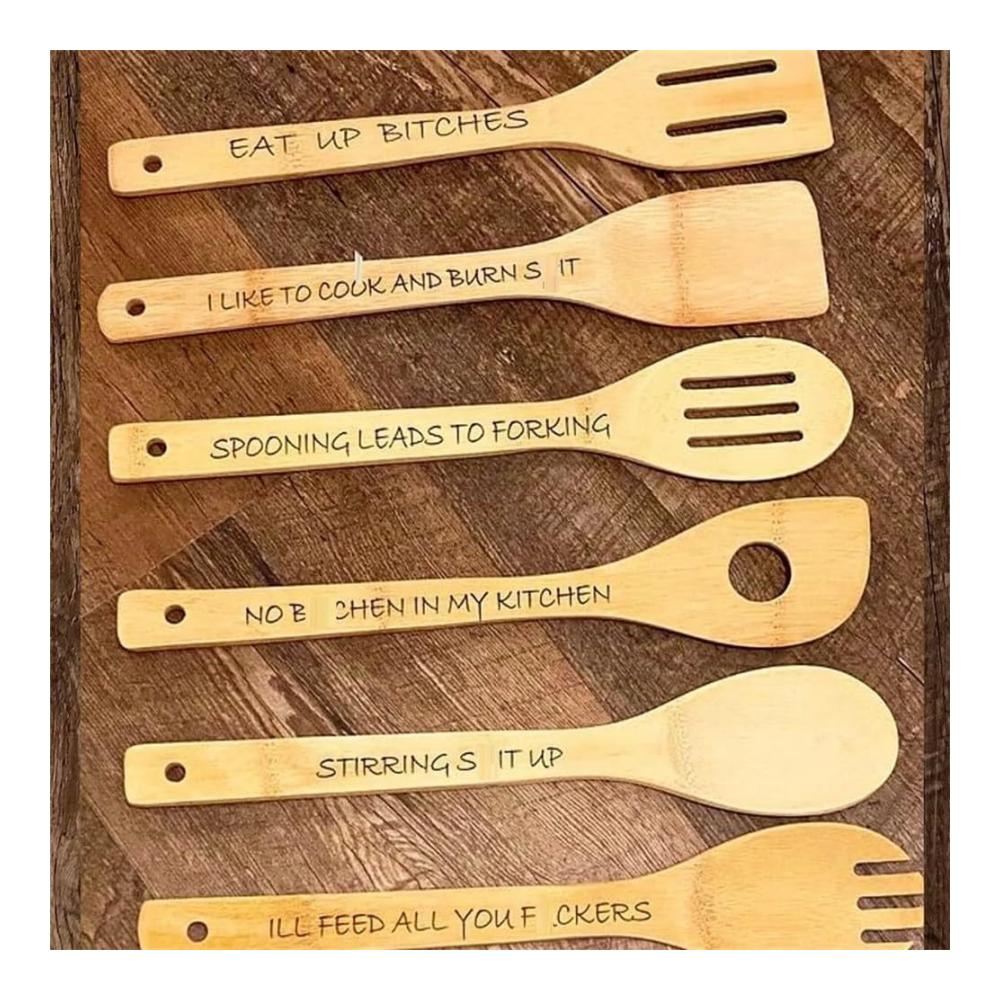 Lustiges Kochlöffel-Set 6-teilige Holzlöffel mit Gravur Kaffeelöffel mit witzigen Sprüchen einfach zu installieren und verwenden. Perfekt für kreative Küchenfreuden