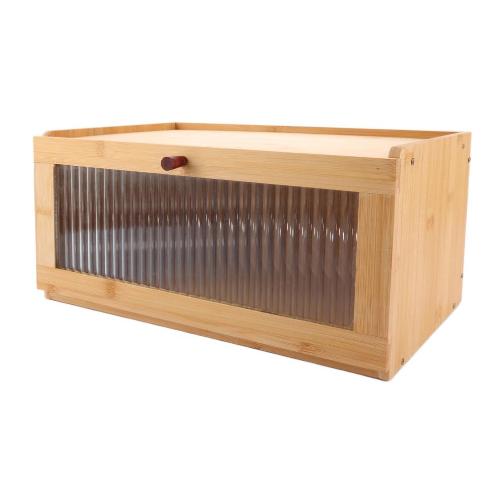 Holen Sie sich die Frische Brotkasten Holz mit Klappdeckel | Brotbox 40x24x20CM | Brotaufbewahrung in stilvollem Bambus | Atmungsaktiv & Nachhaltig | Inkl. Brotbehälter