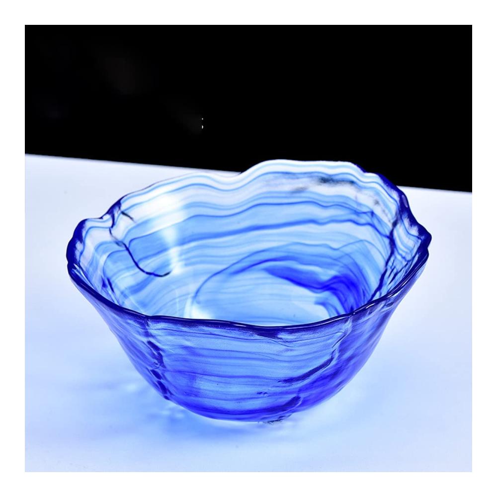 Japanische Salatschüssel in Blau - Kreatives Geschirr für Obst und Desserts - Unregelmäßige Suppenschale - 168 cm - Tintenglasschale mit Stil (Größe 17