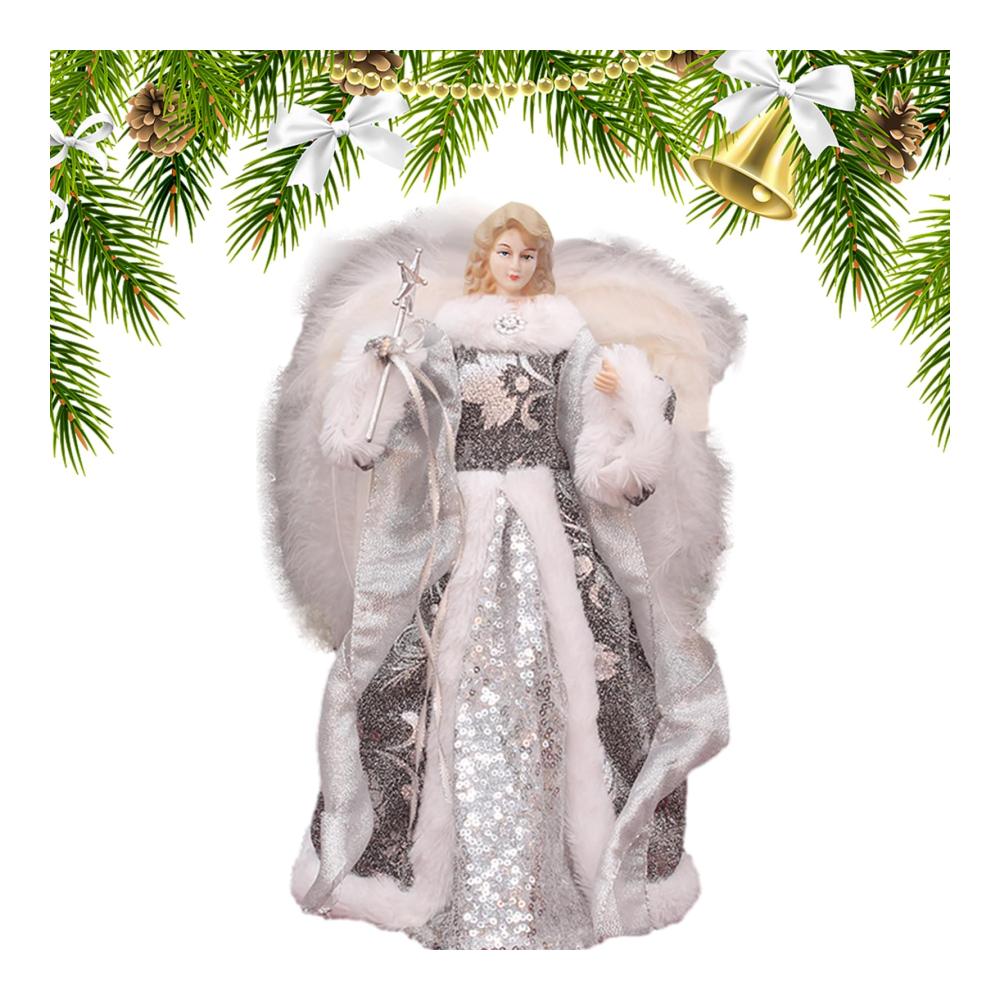 Verzaubern Sie Ihren Weihnachtsbaum mit einem himmlischen Glanz - Spitzen-Engel Baumspitze mit Federflügeln | 708-Zoll-Engel-Figur - Perfektes Festtagsornament