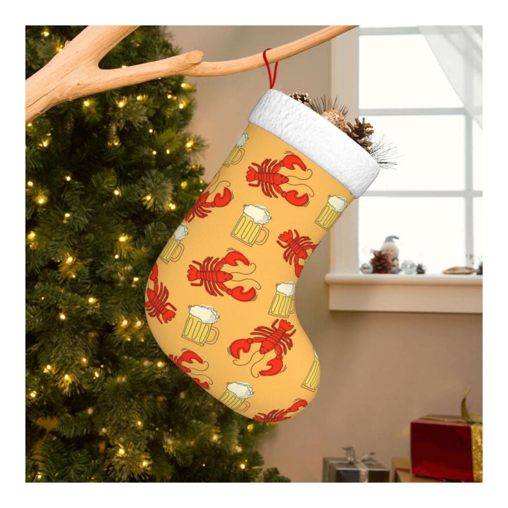 Personalisierter Nikolausstiefel Bier und Langusten Muster | Weihnachtsstrumpf für Familienfeiern | Dekorative Weihnachtsdekoration | Perfekte Ergänzung für festliche Stimmung | Hochwert