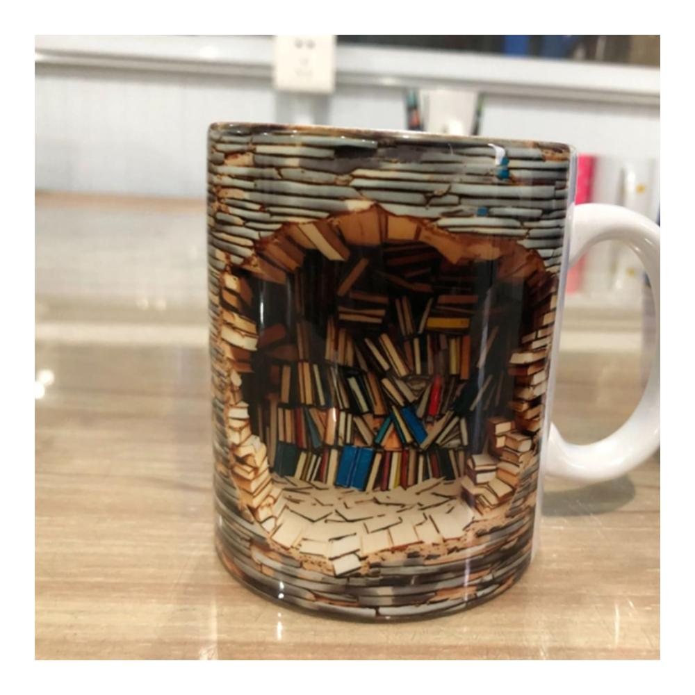 Buchliebhaber Kaffeetasse | 325ml Keramikbecher mit 3D-Buchregal-Design | Tasse für Leseratten und Buchwürmer | Ideal für Buchclubs und Lesungen | Tolles Geschenk für Bücherfans
