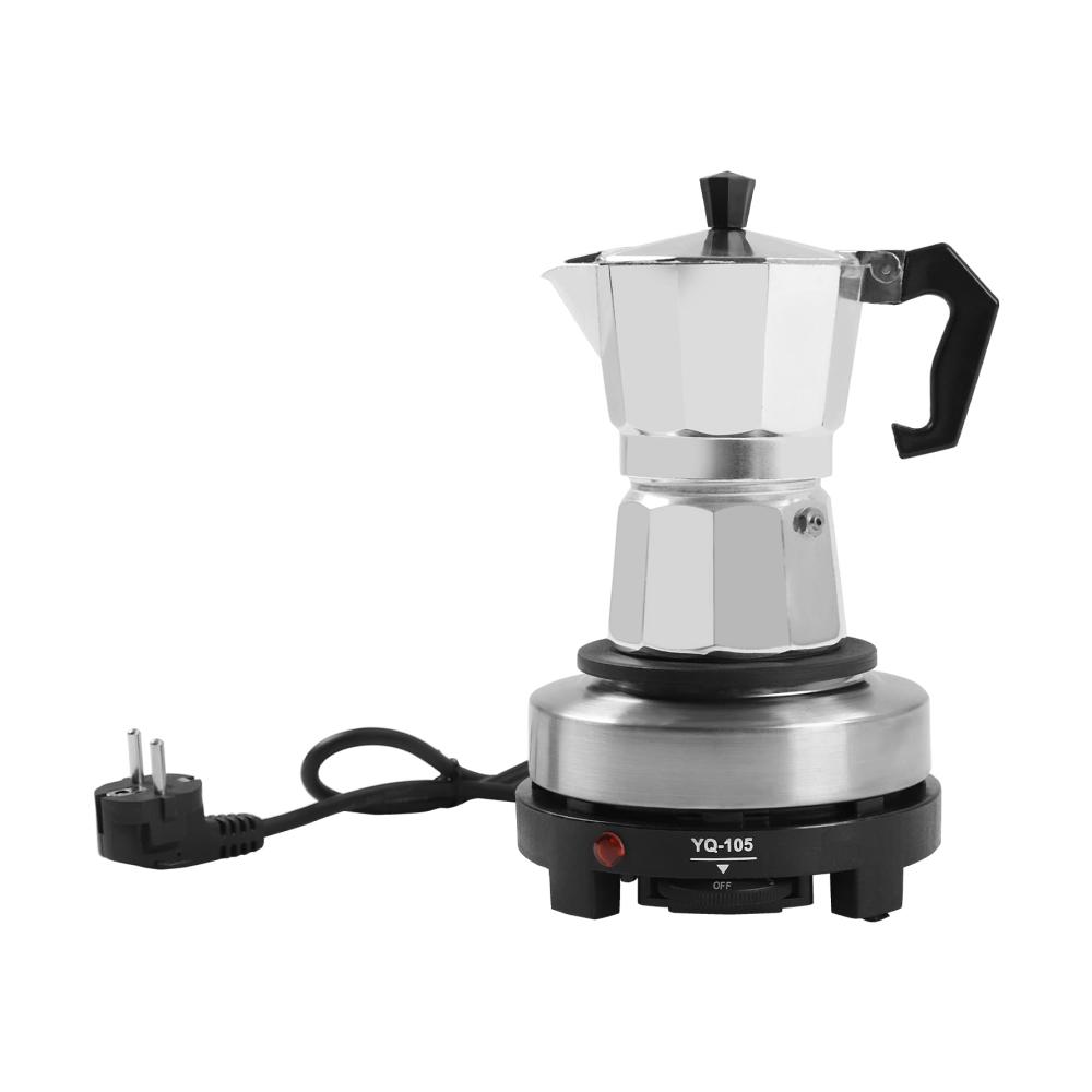 Elektrischer Espressokocher 3 Tassen - Kompakte Espresso-Maschine mit Heizplatte für perfekten Kaffee- und Teegenuss - Schnell & Einfach zu bedienen - Inklusive Moka-Kanne & Mini Kochplatte bis 200℃