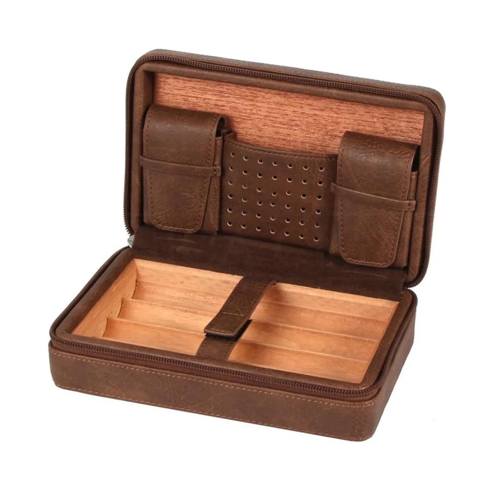 Kompakter Zigarren-Humidor aus Leder und Zedernholz - Tragbares Zigarren-Reiseetui mit 4 Röhrenhaltern - Elegante Aufbewahrungsbox für Aficionados - Perfektes Zigarrenzubehör für Zuhause Geschäft