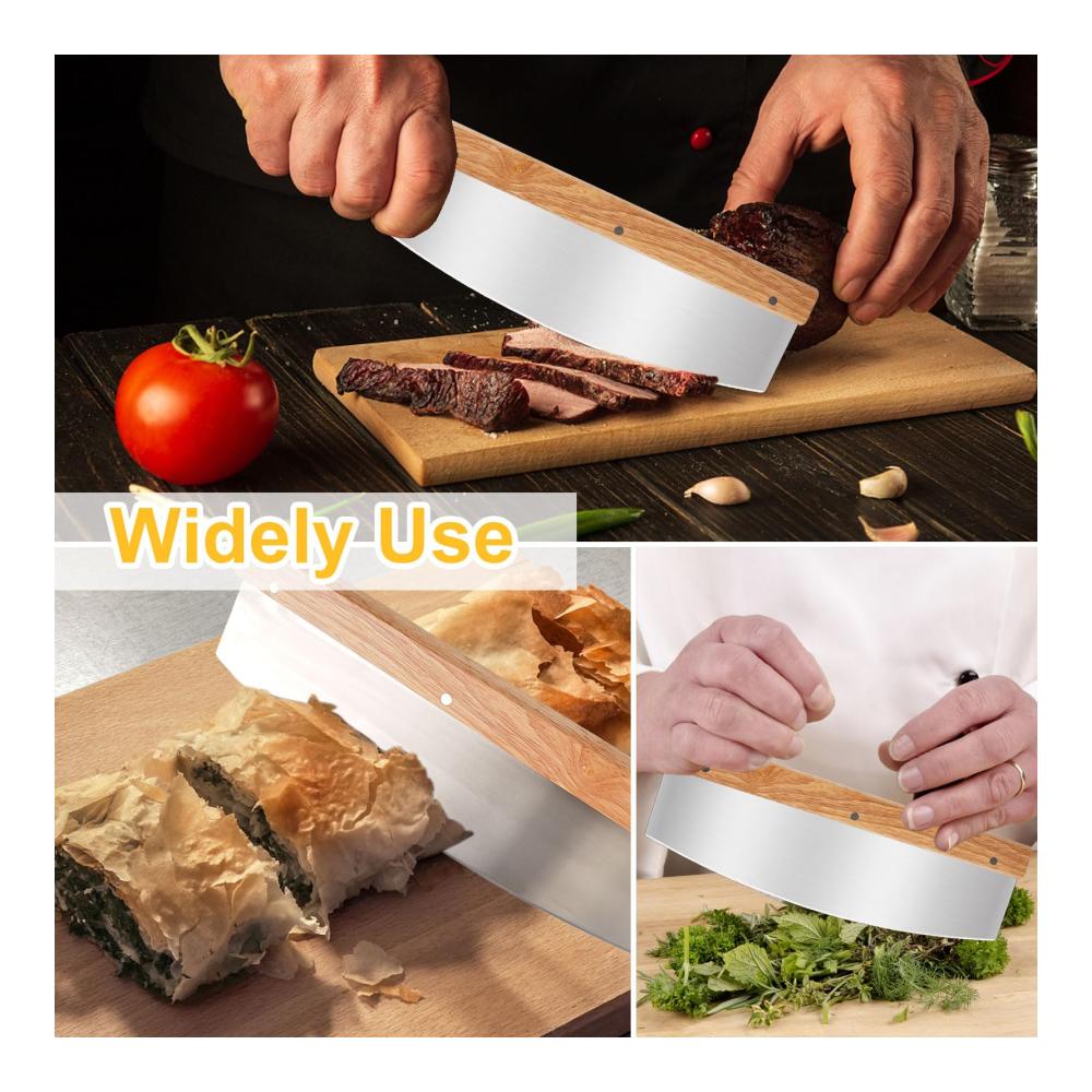 Profi Pizzaschneider Set mit Holzgriff | 32 cm Pizzamesser & Teigschaber | Edelstahl Zubehör für perfekte Pizzaschnitte | Inklusive scharfem Wiegemesser für müheloses Schneiden von Teig und Crêpes