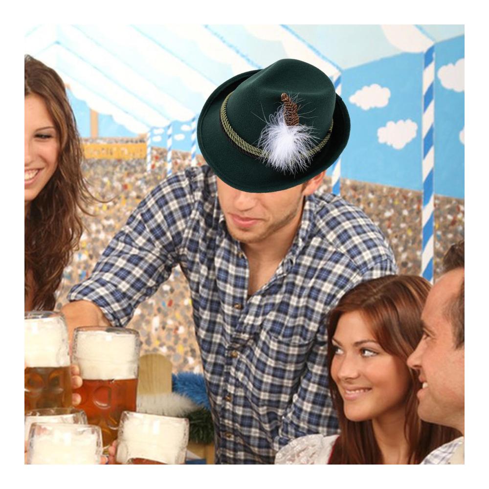Bayerischer Hut mit Konfetti-Feder | Vlies-Oktoberfest-Hut für Festivals und Rollenspiele | Deutsche Bierfest-Kopfbedeckung mit Tiroler Flair | Authentisches Oktoberfest-Zubehör für Halloween