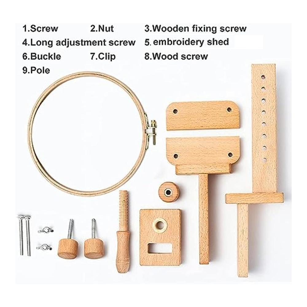 360° Drehbarer Holz-Stickständer | Verstellbarer Stickrahmen-Nähständer für Tisch | DIY Handarbeits-Werkzeug | Flexibler Stick-Schoßtisch für kreative Näharbeiten
