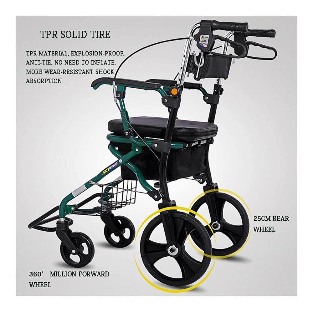 Bequemer Einkaufswagen mit Sitz | Faltbarer Trolley für Senioren | Vierrädriger Einkaufstrolley | Tragbarer Rollator | Einkaufswagen für ältere Menschen | Leicht zu bedienen und glücklich shoppen