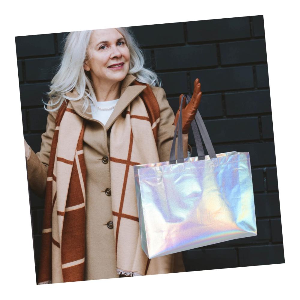 30 Stk Holografische Einkaufstaschen für Lebensmittel und Leckereien - Silberfolie Geschenktüten - Party-Geschenk-Taschen für Geburtstage - Tragbar und vielseitig verwendbar - Vlies