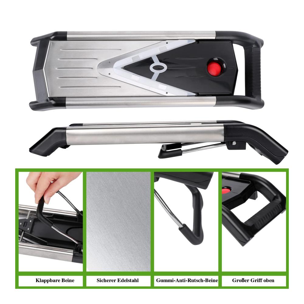 Gemüsehobel Hochwertige Edelstahl-Mandoline mit V-Klinge Julienne-Funktion Handschuhen & Reinigungsbürste - Perfekt für Obst Gemüse &